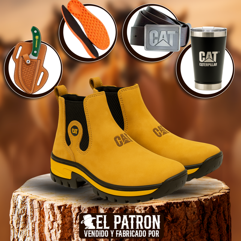 Kit Bota Montano de Cuero Legítimo con Suela Antideslizante +REGALOS: Plantilla Ortopédica, Cinturón, Cuchillo con Funda y Vaso Térmico