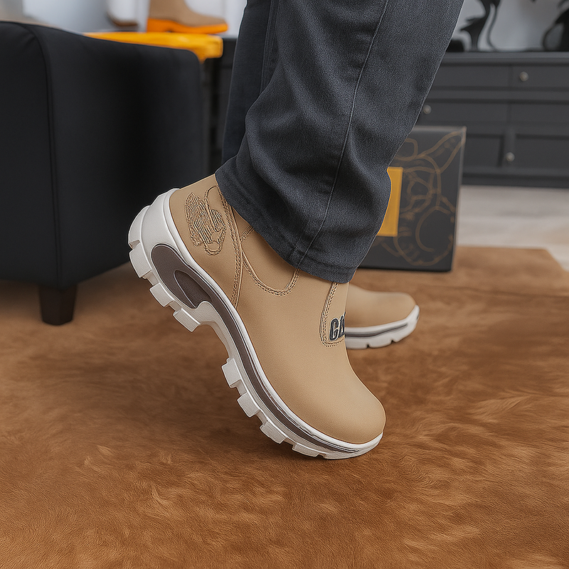 Kit Bota Montano de Cuero Legítimo con Suela Antideslizante +REGALOS: Plantilla Ortopédica, Cinturón, Cuchillo con Funda y Vaso Térmico